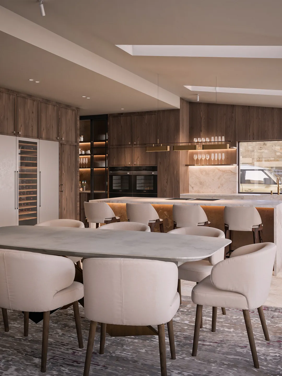 CGI render of the Elmtree Manor kitchen and dining space