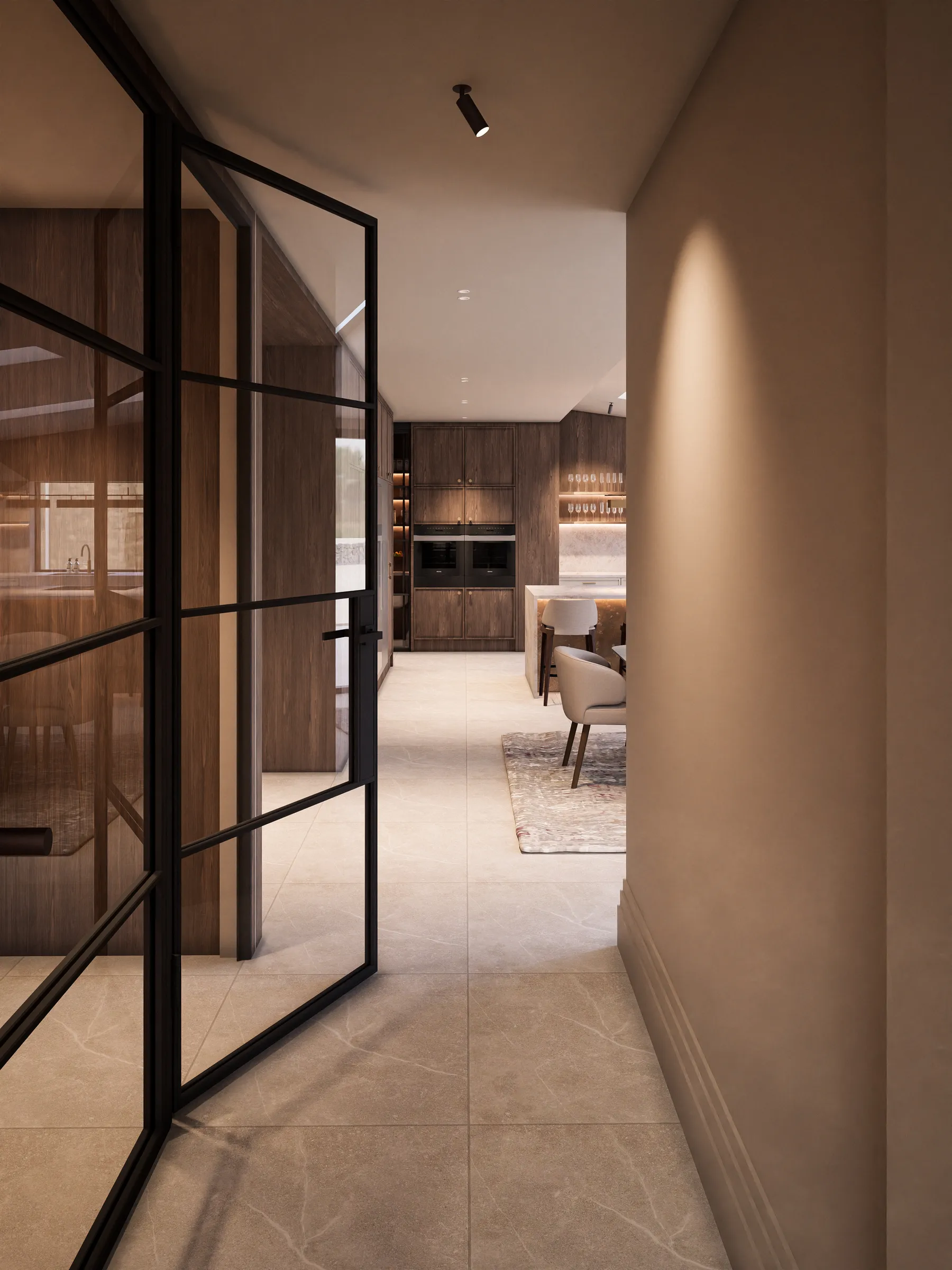 Elmtree Manor, glazed wine room and made-in-house cabinetry