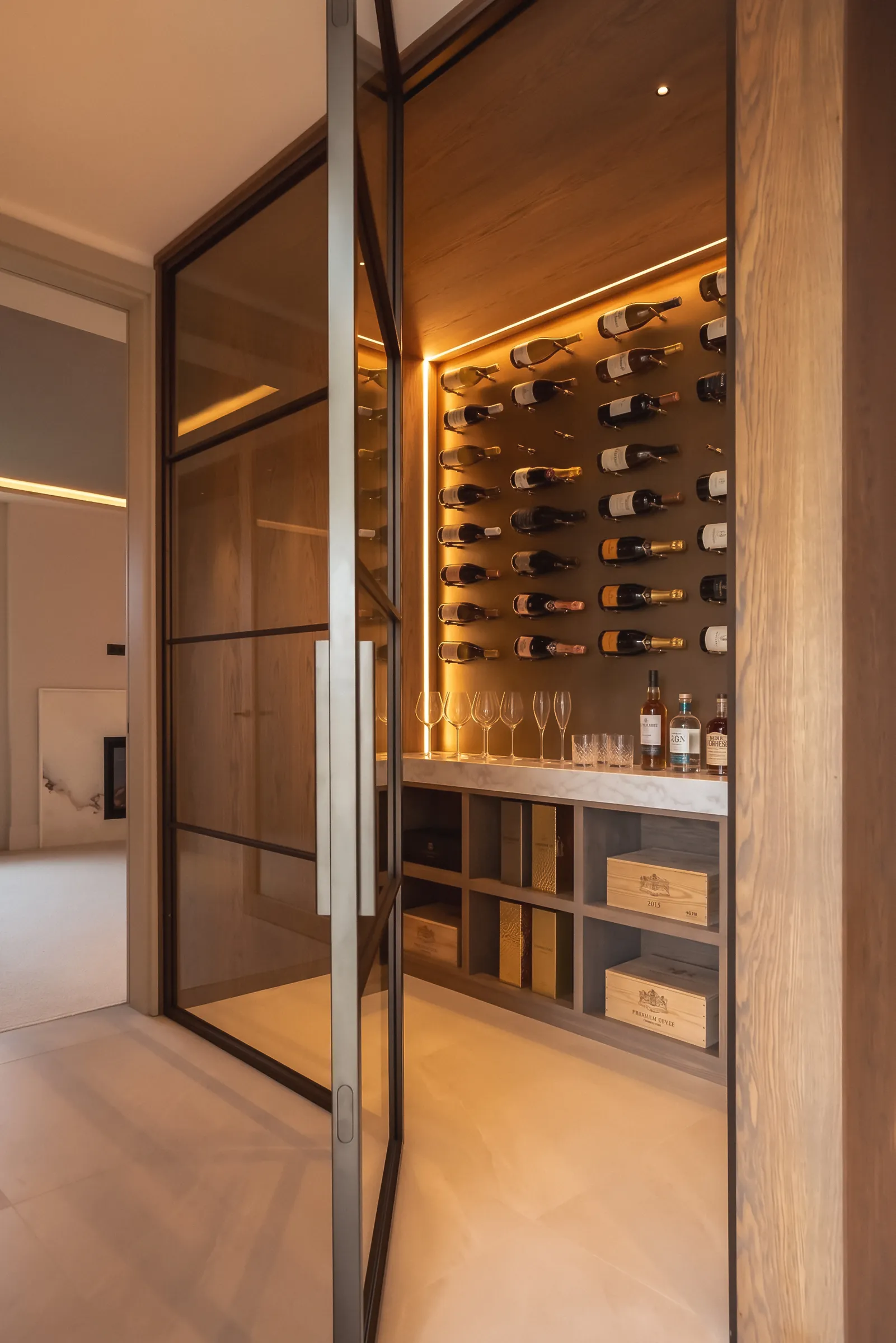 Elmtree Manor, glazed wine room with oak racking