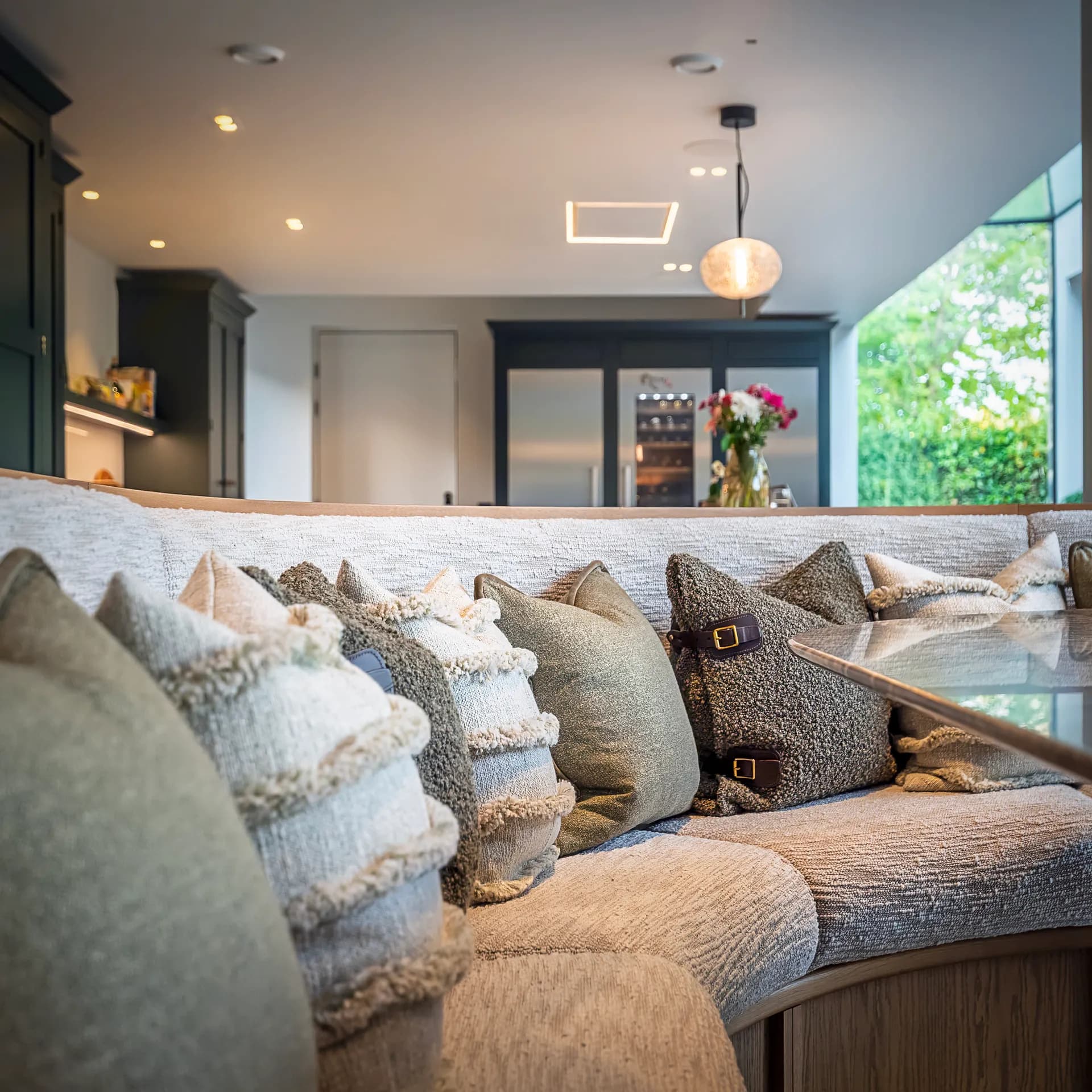 Ilkley Moor, open-plan living and kitchen space with garden views, luxury interior design Ilkley by Dean Heim & Co.